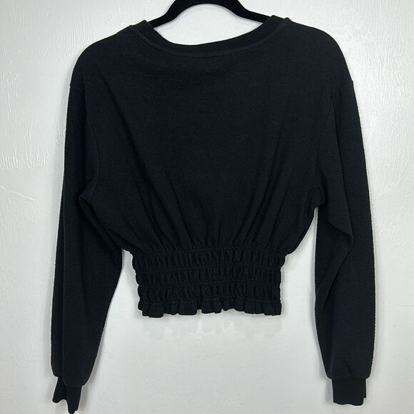 Maeve By Anthropologie Black Textured Cropped Smocked Boatneck Sweater Size S - Picture 5 of 11